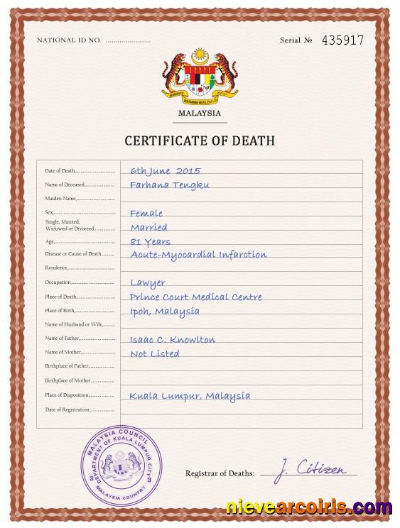 Malaysia death certificate